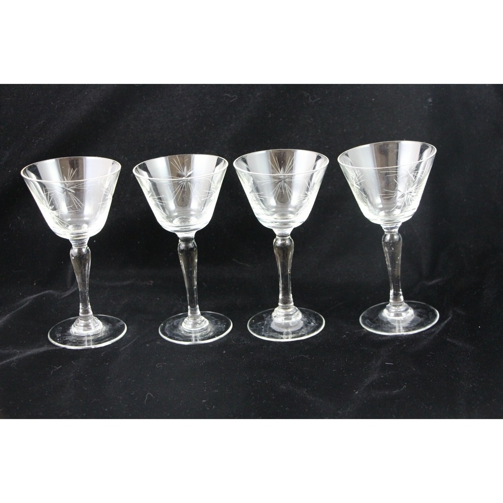 Atomic Starburst Stemmed Wine Glasses Set of 4 MCM  6 Oz 6"